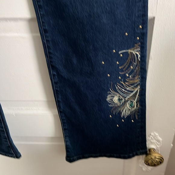 Embellished Peacock design DG2 dark denim jeans - Picture 3 of 6